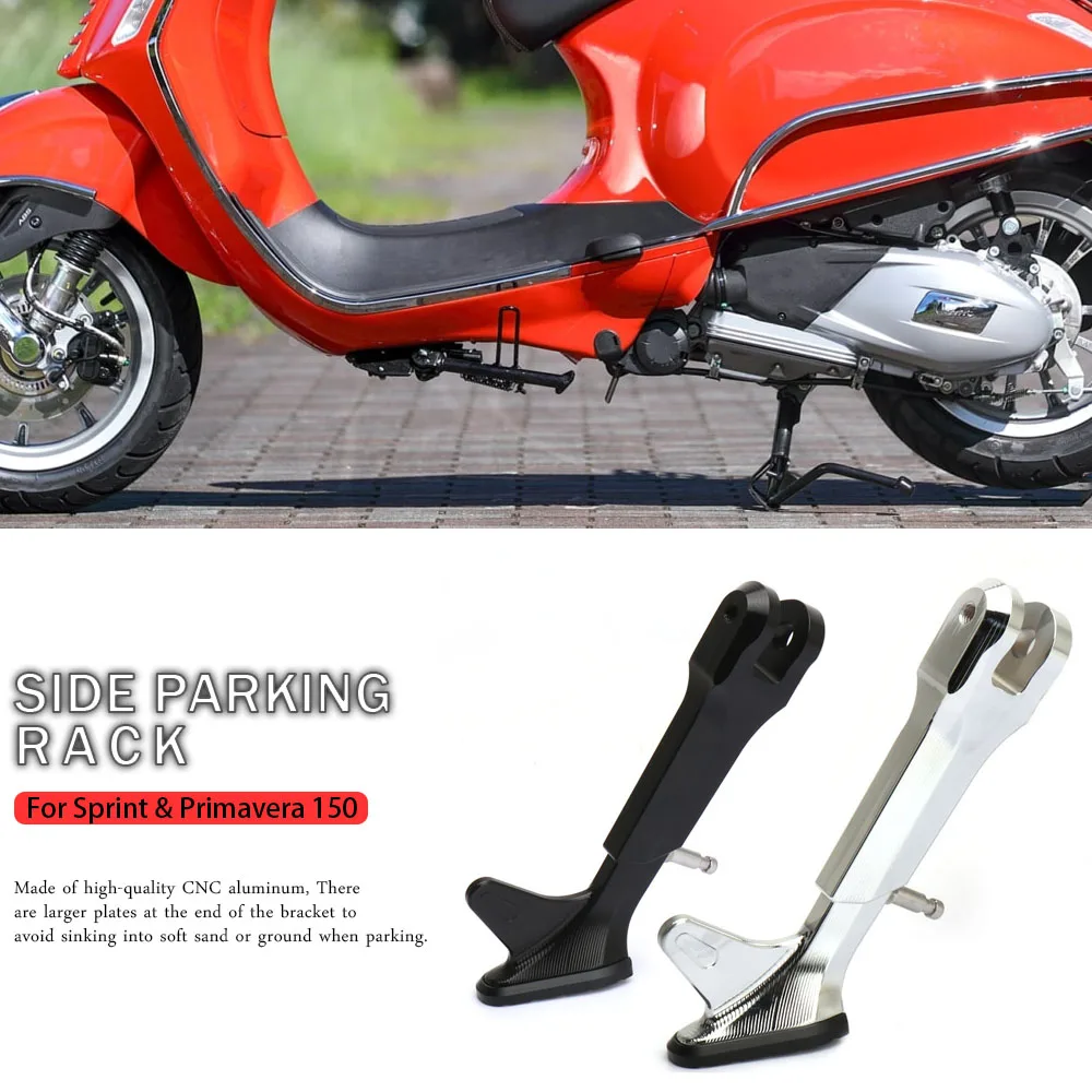 

New Accessories Black/Silver Parking Support Stand Kickstand Aluminum Side Rack For Vespa Primavera 150 Sprint SPRINT 150