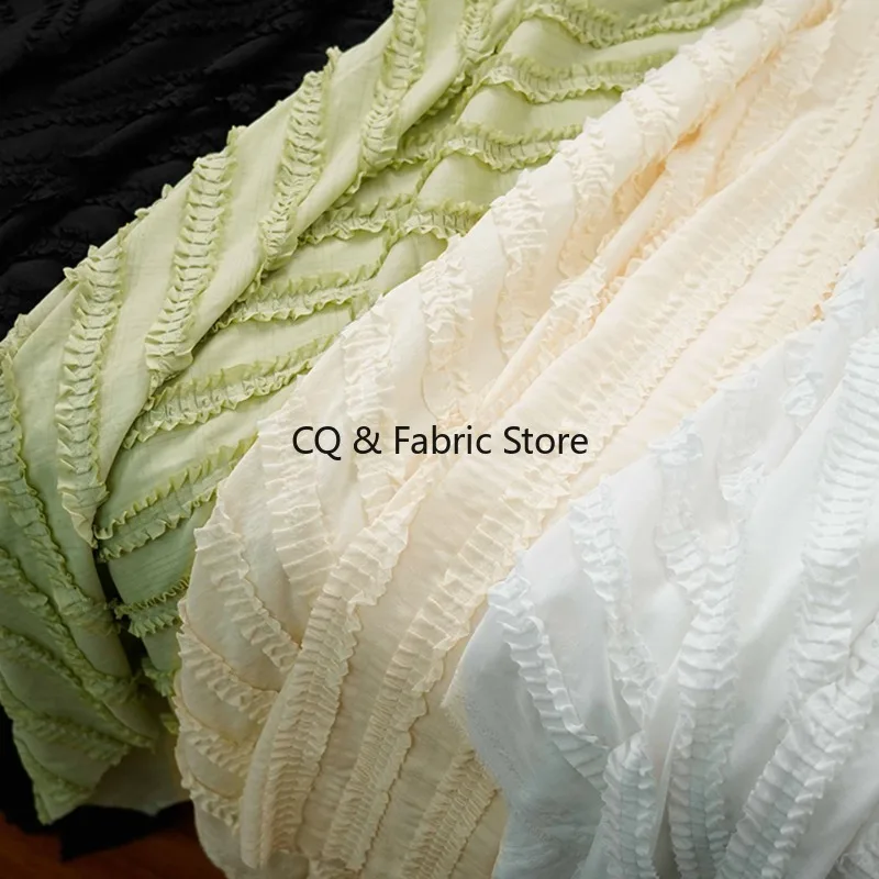 Chiffon Fabric Dress Spring Summer Striped Lace Ruffle Embroidered Fashion Cloth By The Meter Diy Lolita Clothing