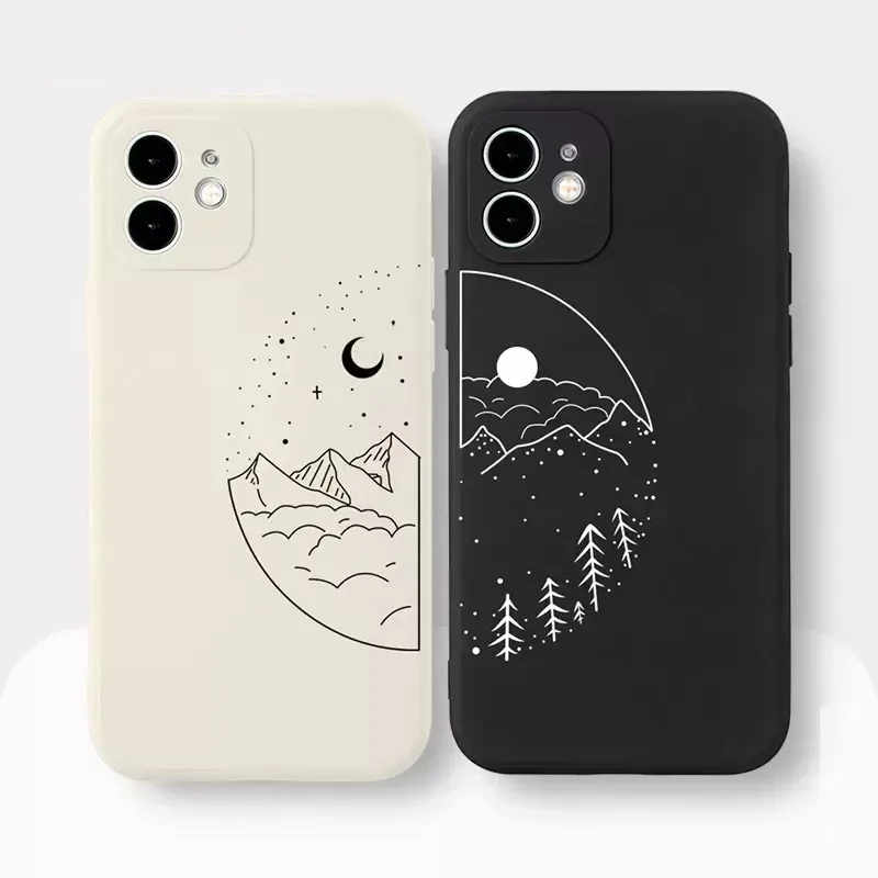 Couple Cartoon Aesth Sun Moon Silicone Shockproof Phone Case For iPhone 17 16 15 14 Plus 13 12 11 Pro MAX 17 Air 16E Phone Case