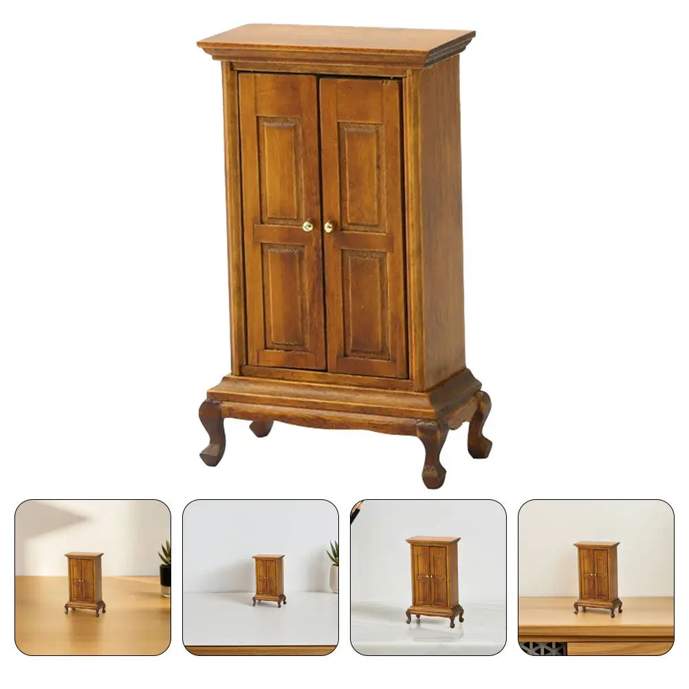 

Miniature European Style Double Door Wardrobe Wooden Cabinet for Dollhouse Bedroom Living Room Mini Furniture Accessories Home