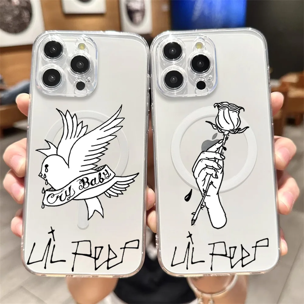 Rapper L-Lil P-Peep Phone Case for iPhone 12 11 13 14 15 16 Max Pro Plus Transparent Magsafe Magnetic Wireless Cover