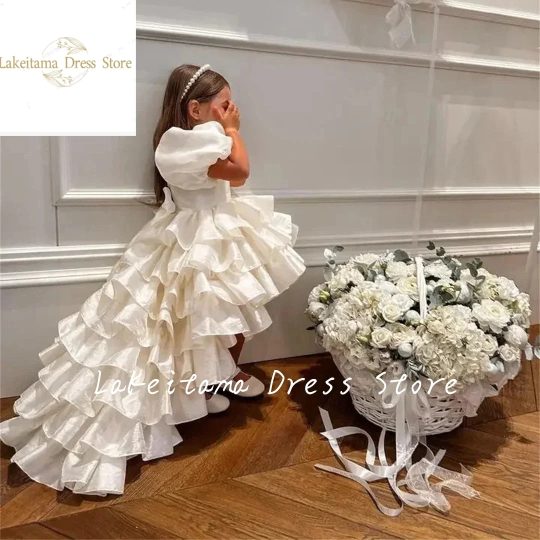 Vestido de cetim puffy menina com laço, florista em camadas, festa de aniversário, princesa, concurso, vestido de primeira comunhão, casamento infantil