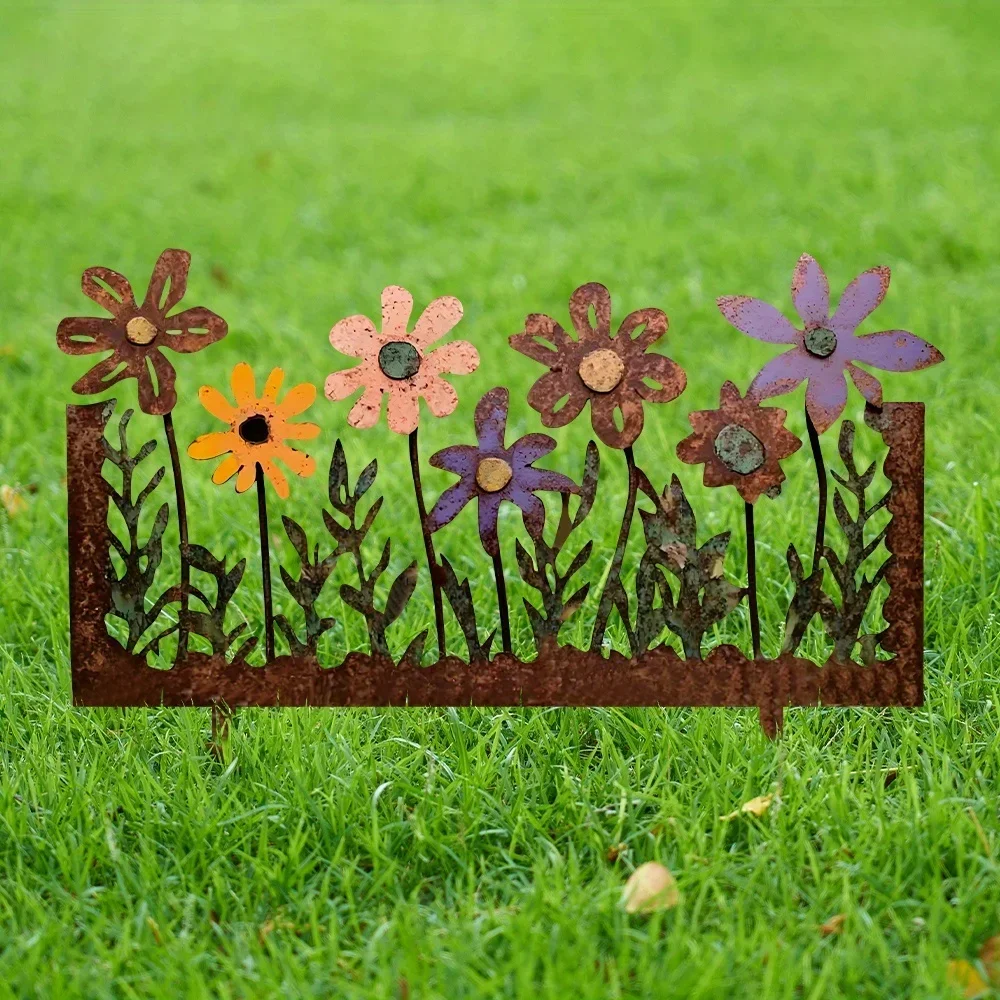 CIFBUY Iron Garden Stake Colorful Floral Design Weatherproof Outdoor Metal Sculpture For Patio Fence Yard Home Decor Gift