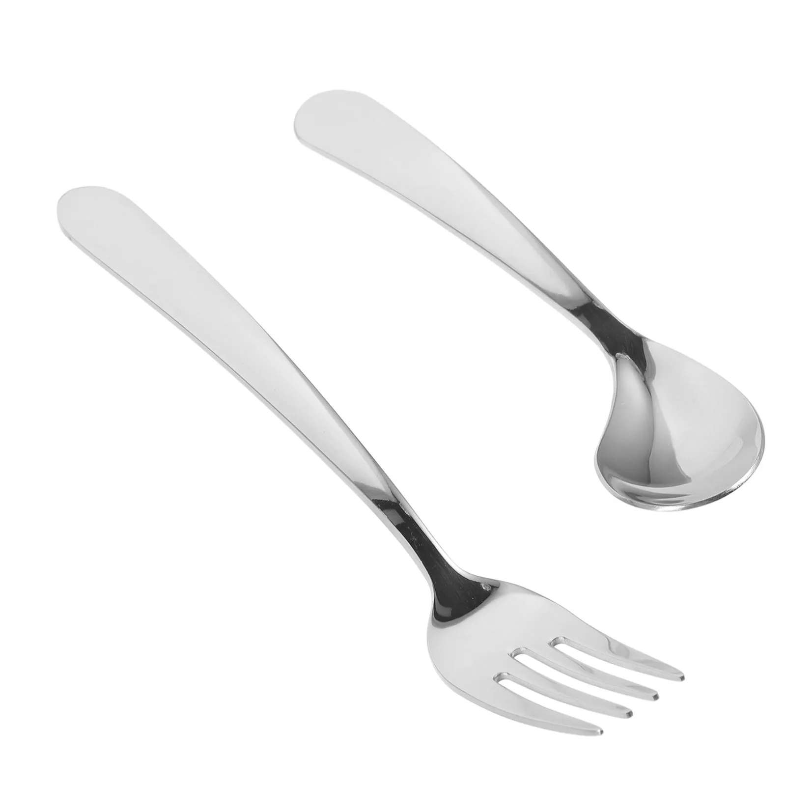 1Set Auxiliary Eating Spoon Fork Stainless Steel Curved Feeding Utensil for Old People Arthritis Patients Self Feeding Tool