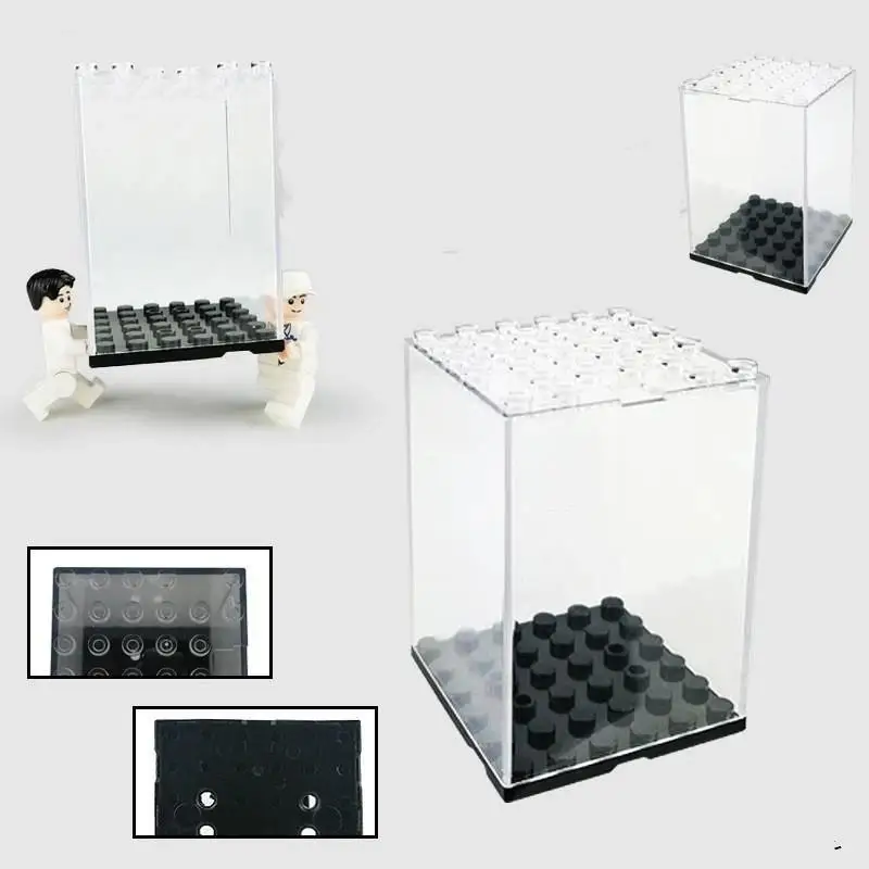 N$ Clear Stackable Building Block Display Box, Compatible With Minifigures, Dustproof Square Storage Case For Small Bricks