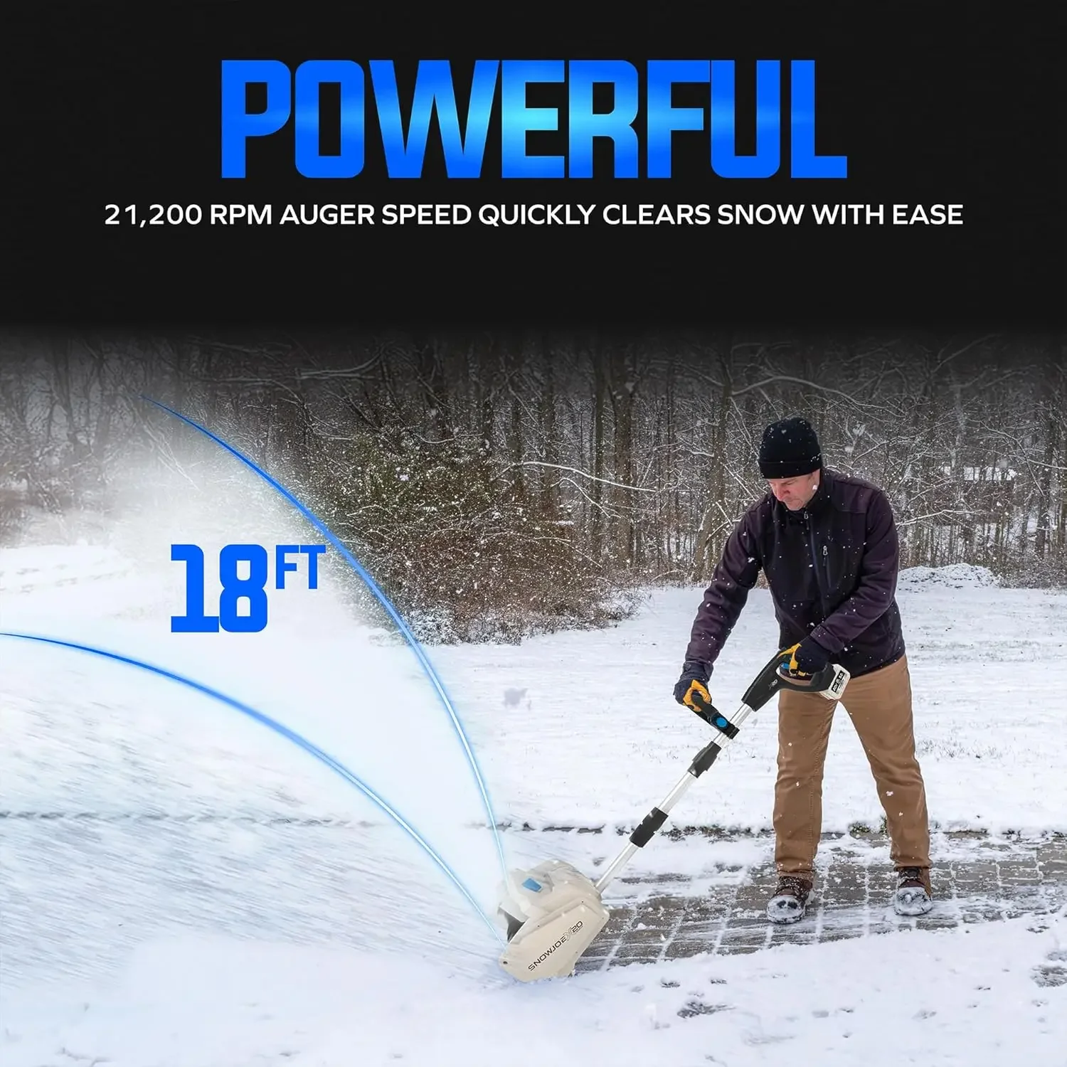 Cordless Electric Snow Shovel Kit with Adjustable Handle, Battery & Charger, 10-Inch Clearing Path, Up to 21,200 RPM - Heavy-Dut