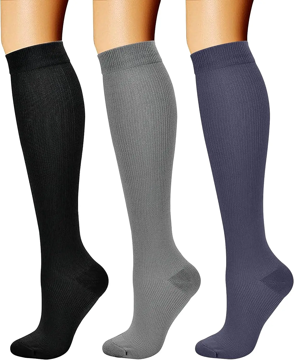 

3/2Pairs Men Women Compression Breathable Anti Fatigue Sports Knee-High Socks Fit For Golf Rugby Hiking Driving Travel Flight