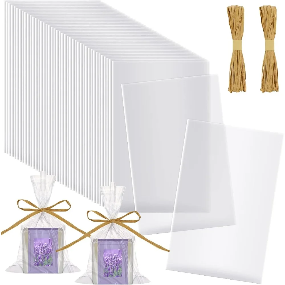 

100 Pcs Clear Flat Cellophane Soap Bags for Packaging 4.9'' x 7.9'' Small Mini Soap Cookie Candy Wrappers Bags with Raff