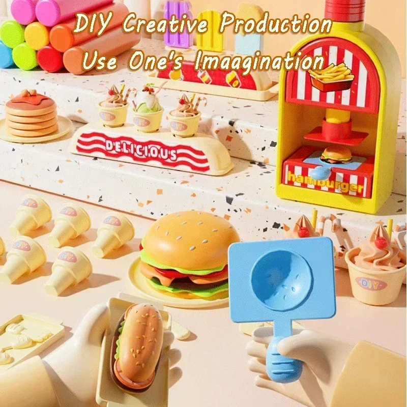 

Kids Plasticine Machine Toys DIY Colored Clay Ice Cream Pretend Play Game Simulation Make Hamburger Creative Toy Slime Kit Gifts