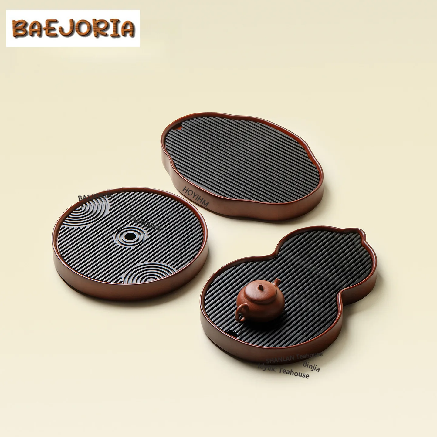 BAEJORIA Natural Nan Bamboo Bakelite Tea Tray Dried Fruit Plate Coffee Storage Board Teapot Base Dishes For Serving Cafes Craft
