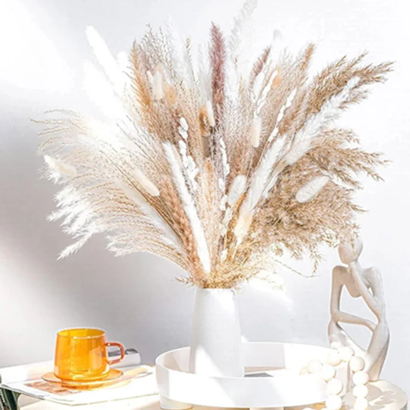 

30/60/62/76/80/85/100pcs Boho Pampas Grass Bouquet Home Decor Floral Dried Flowers Wedding Arrangements Natural Reed Bunny Tails