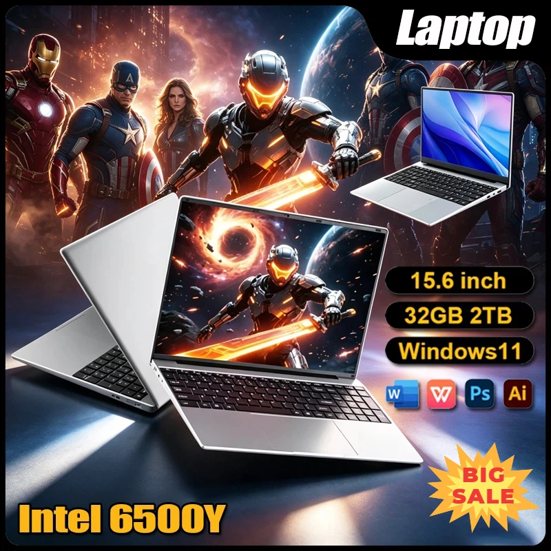 

Lightweight 15.6" Laptop Intel 6500Y 32GB RAM 2TB SSD 5000mAh Windows 11 Backlit Keyboard Fingerprint for Business & Gaming