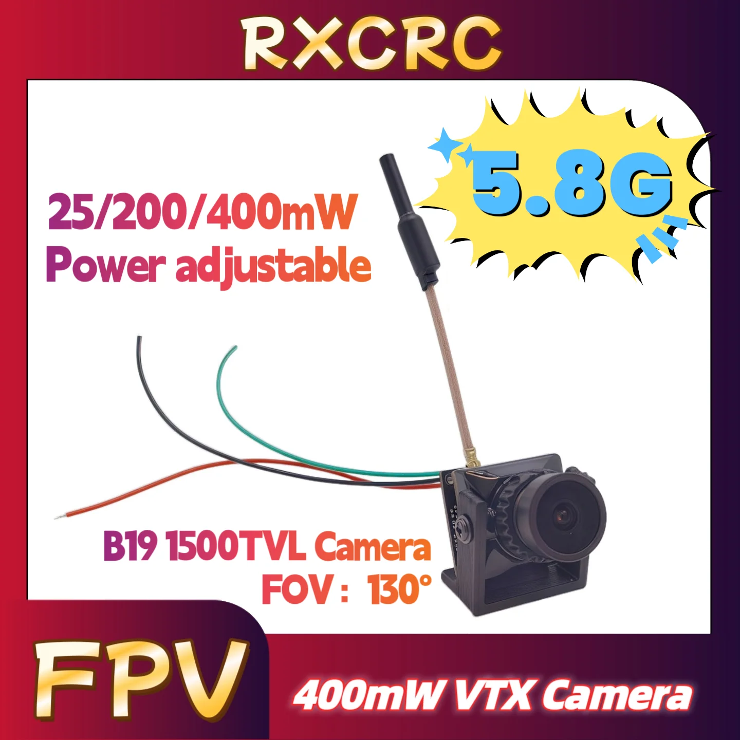 

RXC 5.8G VTX transmitter all-in-one machine.400mW Power adjustable 48CH ,1500TVL fov 130° Camera.for FPV drone with fixed wings.