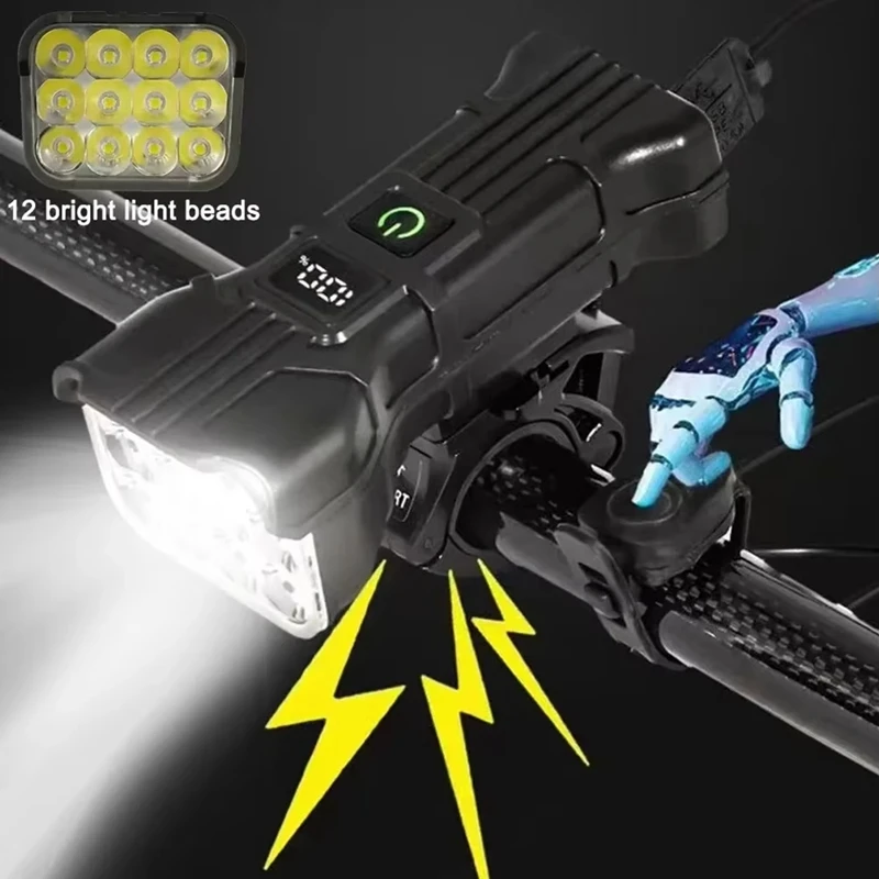 Lampa rowerowa 12 LED przednia z podwójnym mocowaniem, funkcja power banku, lampa do roweru górskiego MTB, reflektor rowerowy, akcesoria rowerowe