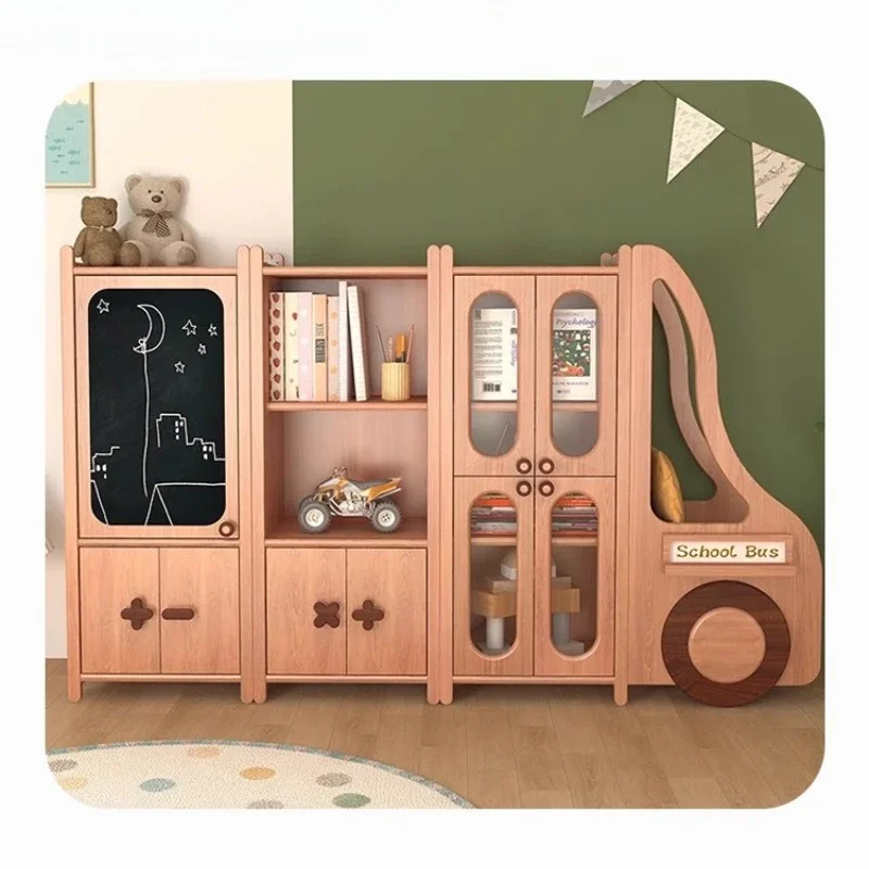 Children's reading area Bookcase Floor-to-ceiling all solid wood storage cabinet Dust-proof car baby bookshelf Shelf