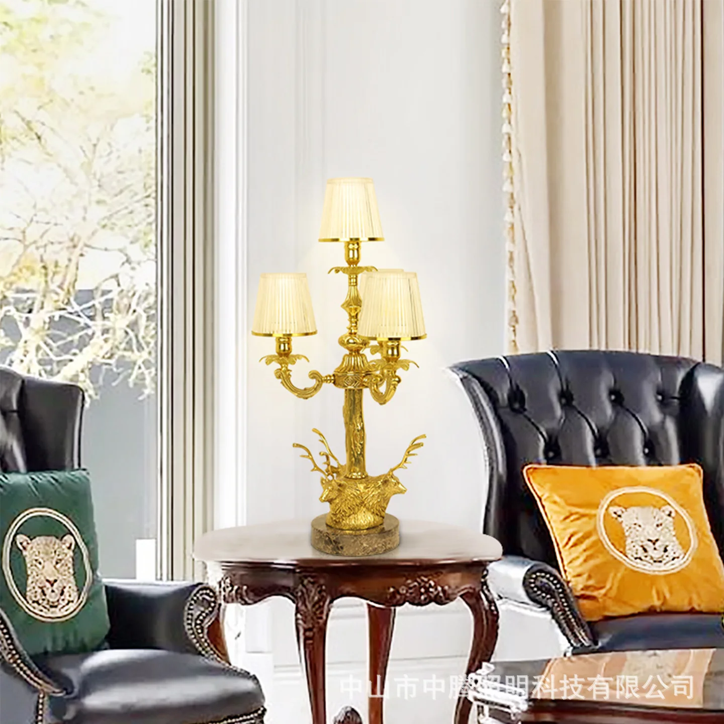 Palace villa living room bedroom bedside study decorative copper lamp