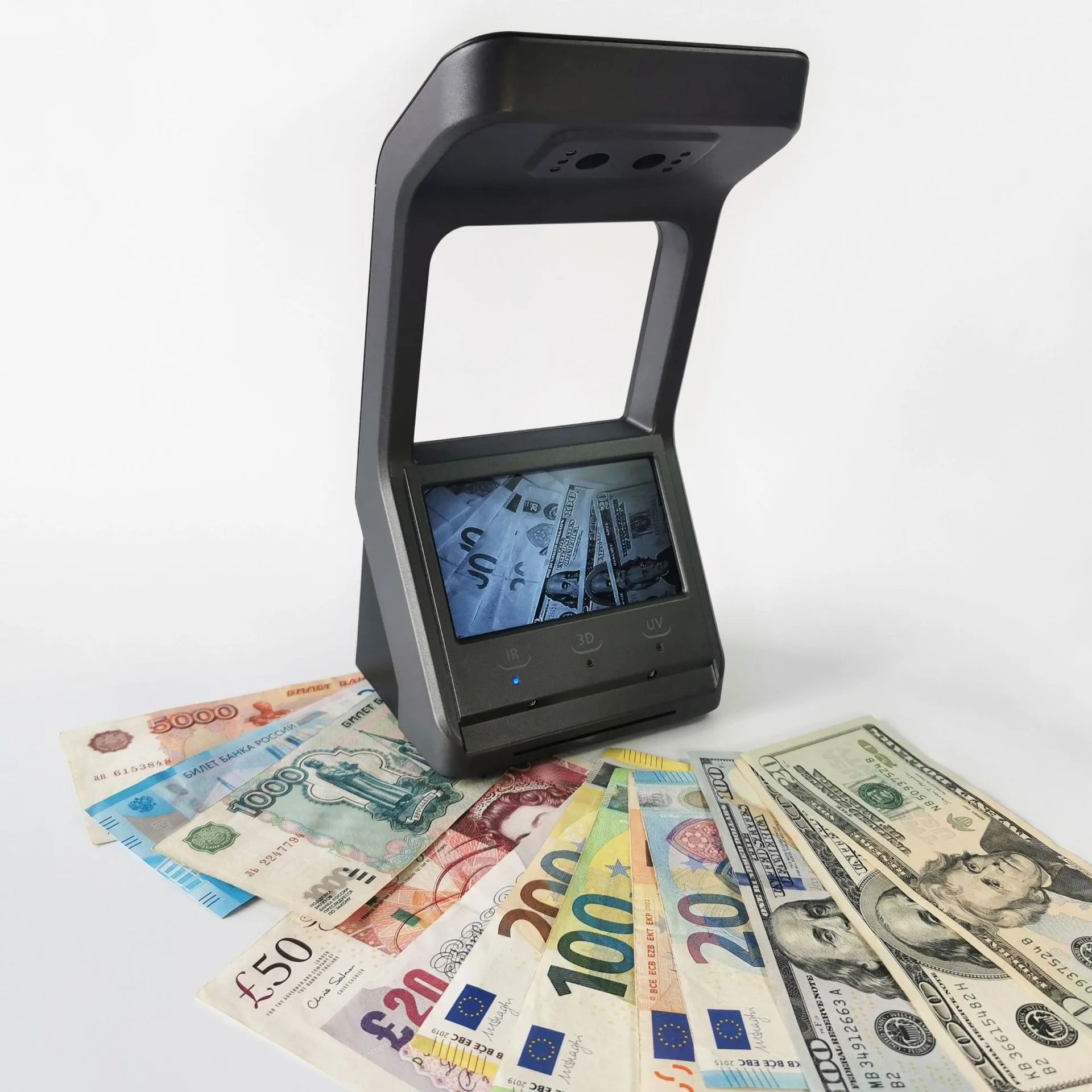 RUB USD EUR Money Cash Currency Detector Mini Portable Discriminator IR UV 3D ST-380 Banknote Passport Cheque Detecting