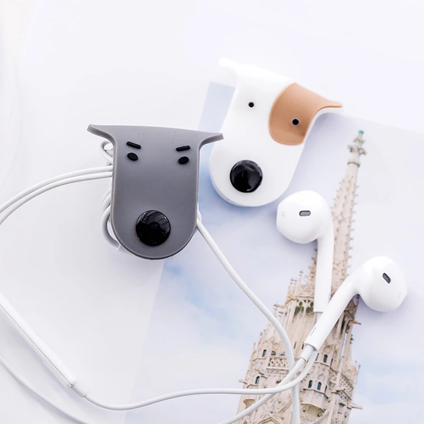 2Pcs/lots Cable Winder Cartoon Dog Data Organizer Portable  Student Headset Cable Winder Wire Cord Holder Protector