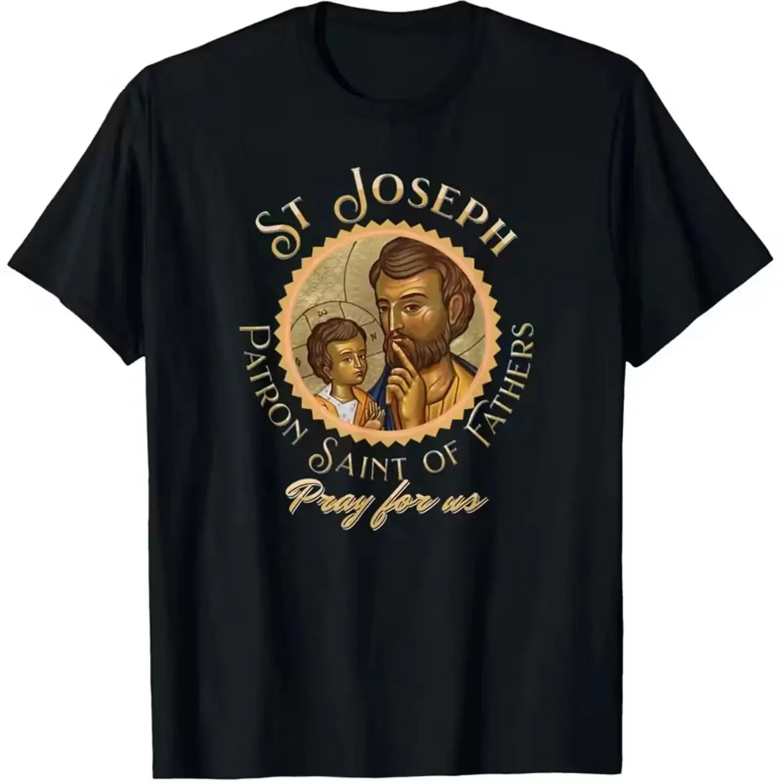 St Joseph Father's Day Catholic Patron Saint Pray for Us Men's T Shirt Fashion vintage Washed Stretched Top For Everyday Wear
