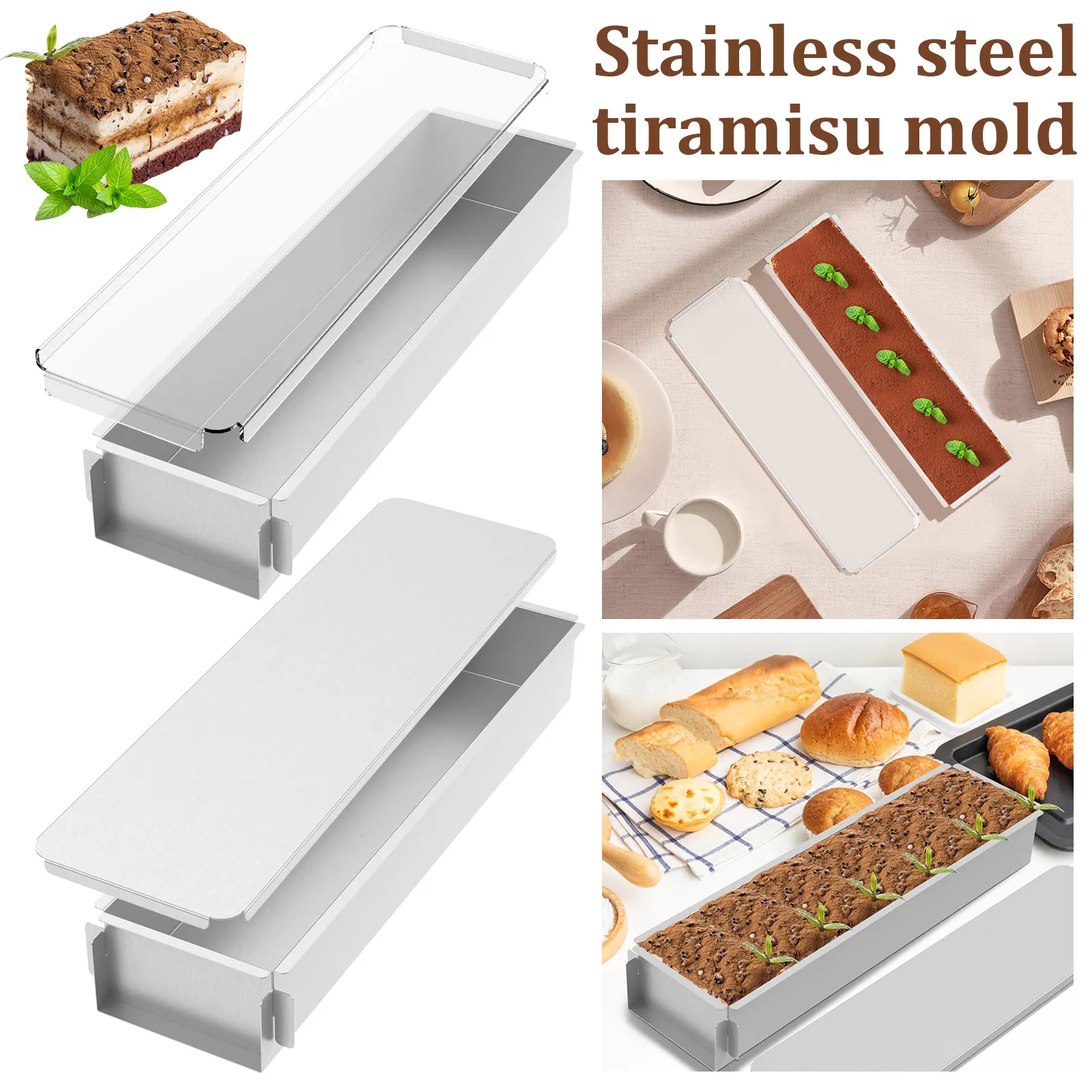 

Stainless steel/acrylic tiramisu mold with lid non stick cheesecake pot rectangular cake pot detachable side panel