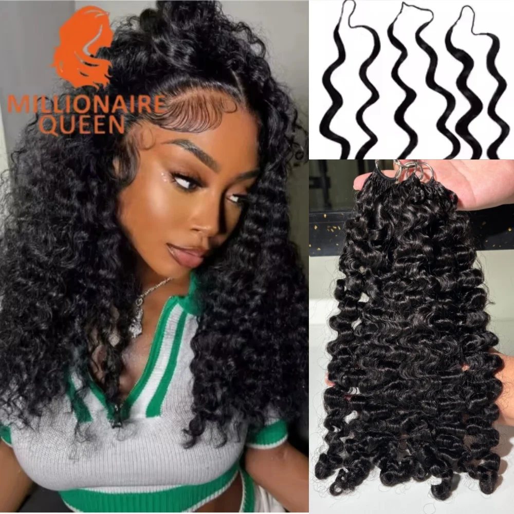 15A البورمية مجعد الكروشيه تجديل الشعر البشري ضيق مجعد قبل فصل Knotless ريشة الكروشيه وصلات شعر بشري مع حلقة