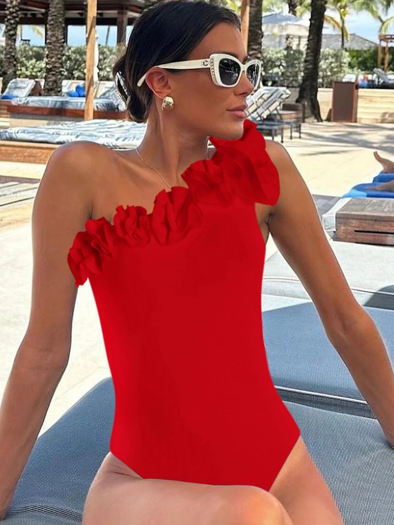 2025 New Sexy One Shoulder One Piece Swimsuit For Women Flowers Swimwear Bodysuit Monokini Backless Bathing Suit Beachwear Swim