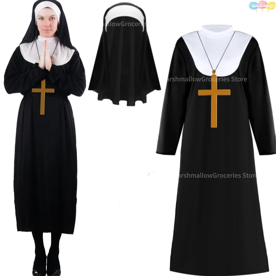 Costume de prêtre missionnaire pour homme adulte, robe de la vierge marie, costume de nonne de prêtre, Halloween