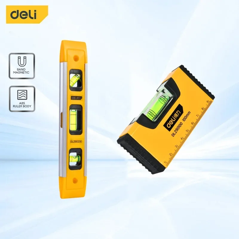 Deli 1 Pcs 100/230mm Portable Magnetic Pocket Level High-precision Aluminum Structure Spirit Bubble Level Horizontal Levels