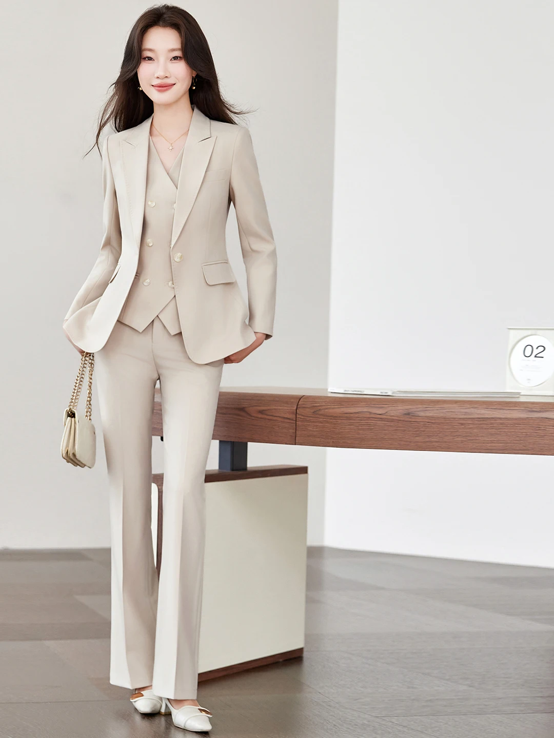 Olive Green Business Suit Set Women's Spring Autumn Professional Commute Career Nature Three Piece Set Long Sleeve Long Pants