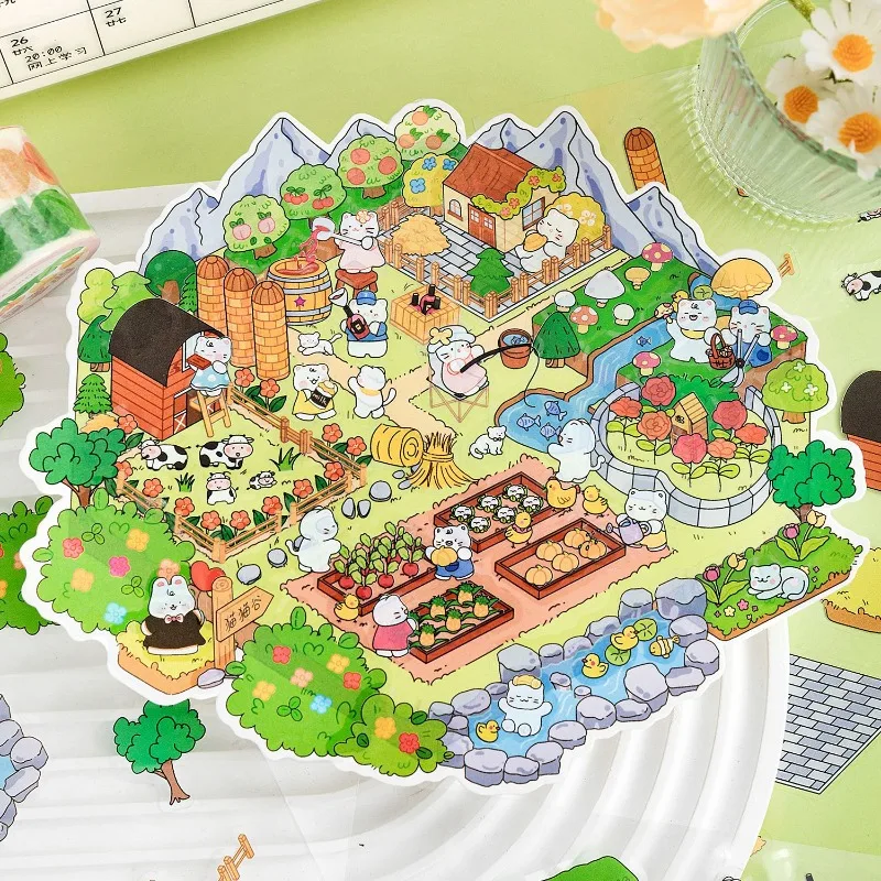 حجم كبير ملصقات المشهد ثلاثية الأبعاد الكرتون المقصورة المشهد DIY المشهد الشارات سجل القصاصات التراص وصق المشهد صنع ملصق