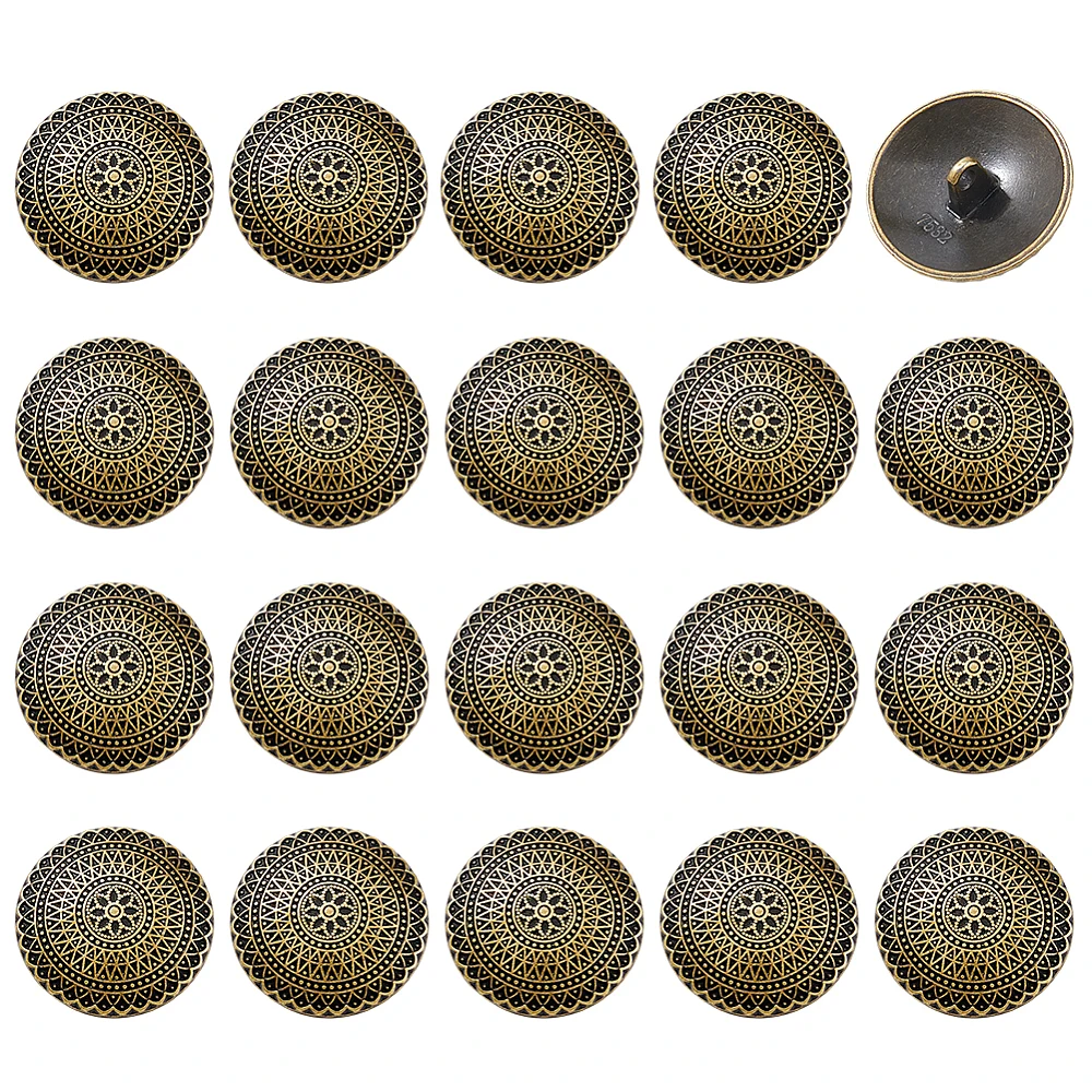 20Pcs Alloy Shank Buttons 2.5cm Round Shape Flower Pattern Vintage Style Button Bronze DIY Sewing Clothes Decor Button for DIY