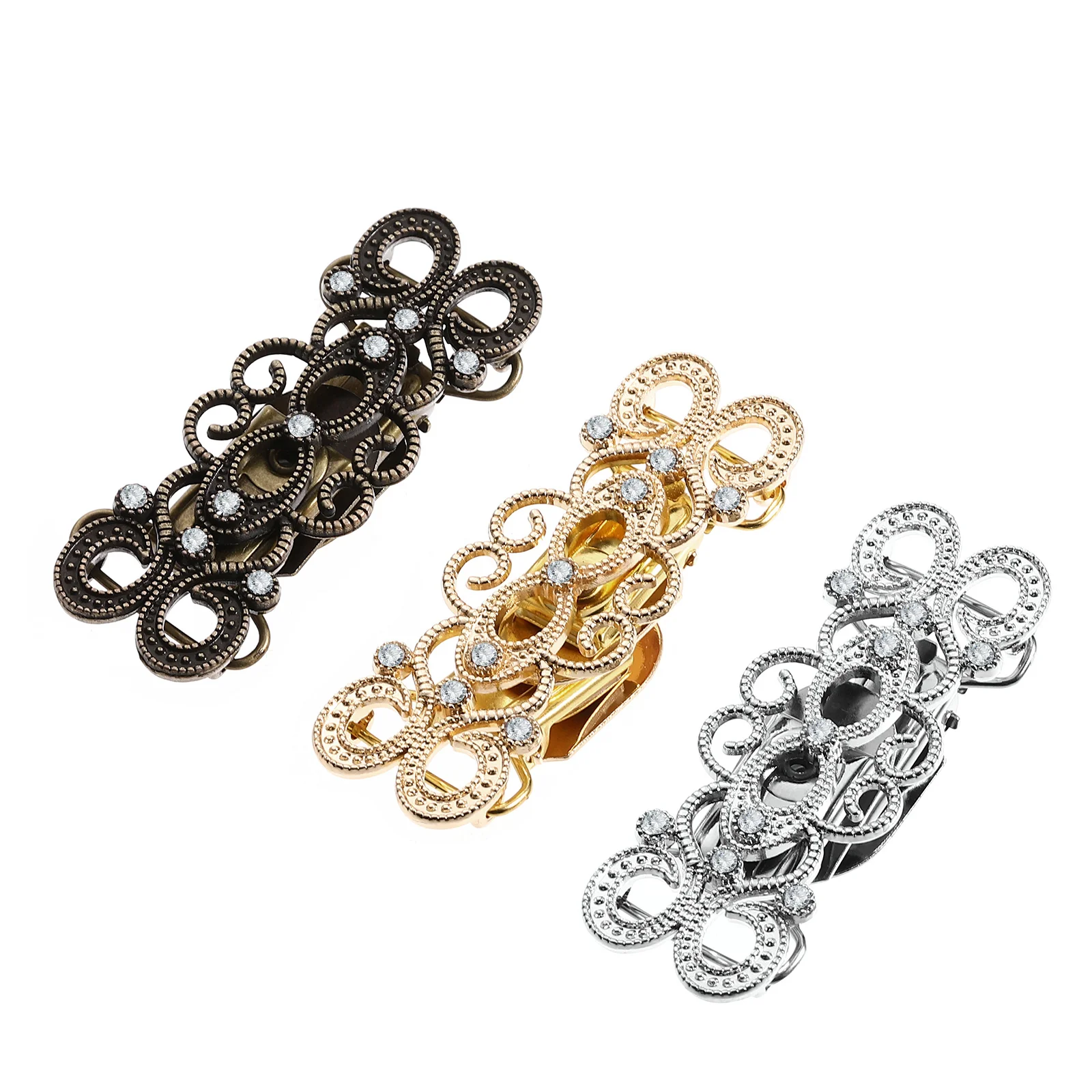 

3Pcs Sweater Clips Alloy Rhinestone Stylish Decorative Clips Elegant Cardigan Shawl Clothes Accessories Collar Clip