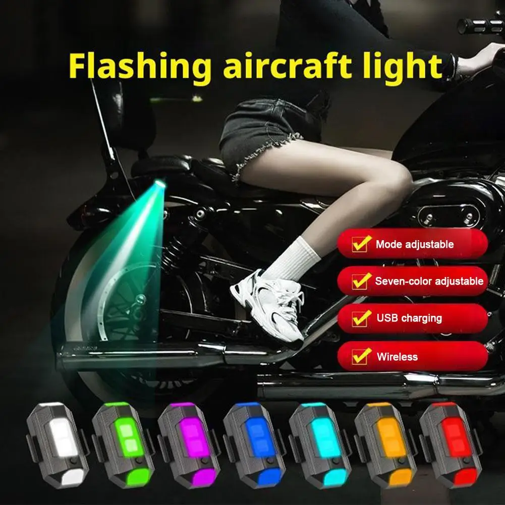 1 قطعة Led العالمي الطائرات ستروب أضواء دراجة نارية المضادة للتصادم تحذير ضوء مع شحن USB 7 ألوان بدوره إشارة المؤشر