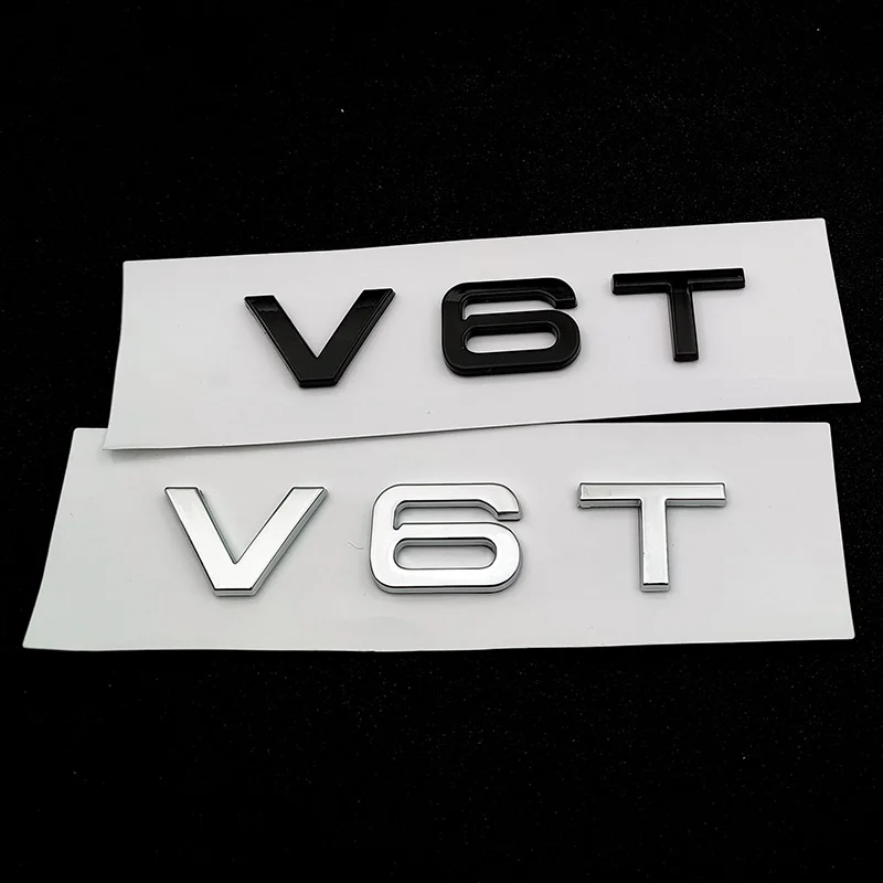 3d ABS Chrome Black V6T Logo Number Letters Car Fender V6 T Emblem Badge Decal For A6 C7 A4 4 S4 V6T Sticker Accessories