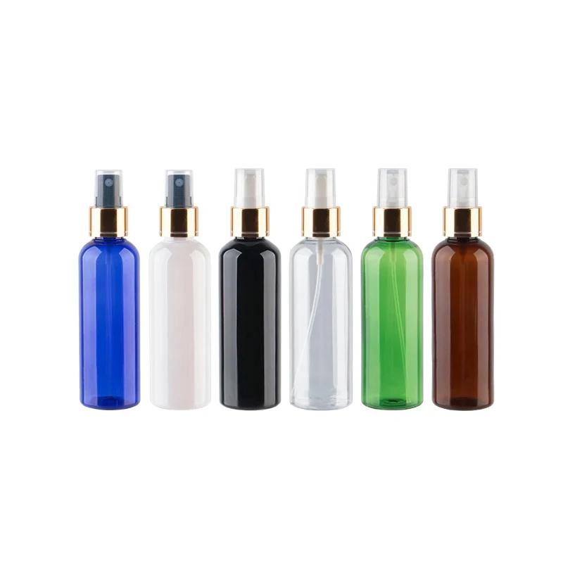 

30pcs 30ml 50ml 60ml 100ml Empty Makeup Setting Spray Plastic Bottles With Gold Aluminum Collar Perfume Cosmetic PET Container