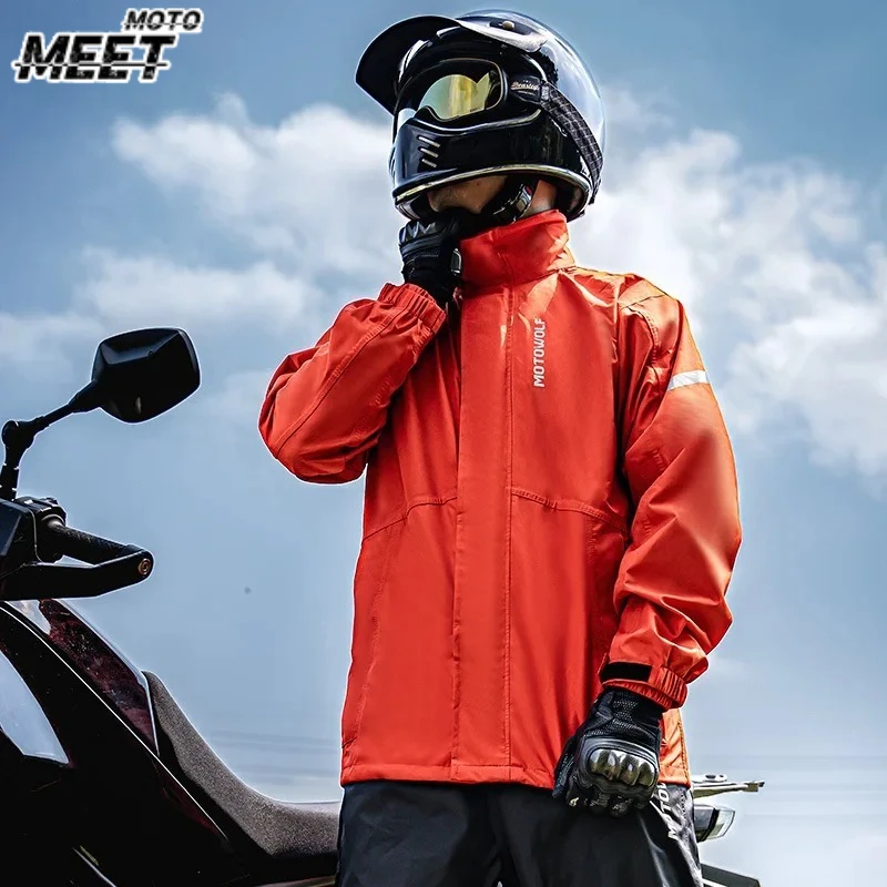 Motowolf Motorcycle Raincoat Set Split Reflective Waterproof Comfortable Portable Riding Light Raincoat Rain Pants