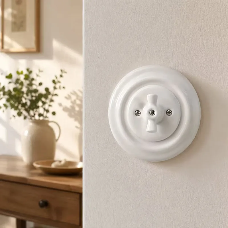 Vintage European Flush Mount Ceramic Rotary Switch Wall Socket Base Frame Retro Porcelain Plate Accessories for Hotel Home Decor