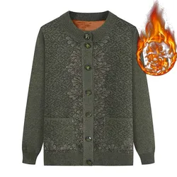 Winter Mittleren Alters Ältere frauen Kleidung Oma Strickjacke Pullover Mutter Plus Samt Warme Gestrickte Mantel Langarm Top