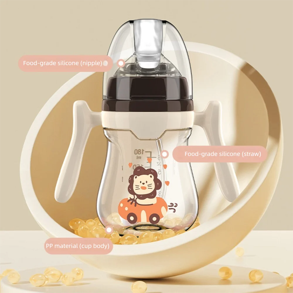 180ML/240ML Baby Bottle Portable Anti Bloating Water Cup with Handle Anti Falling Silicone Straw Bottle Baby Feeding Supply view 3