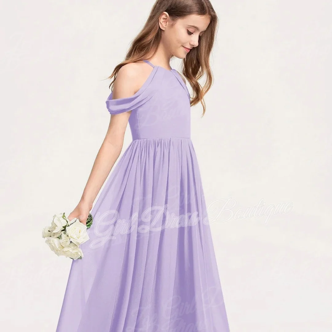 Purple Halter Cold Shoulder Kids Dress Flower Girl Dresses Wedding Birthday First Holy Communion Formal Gowns Customized
