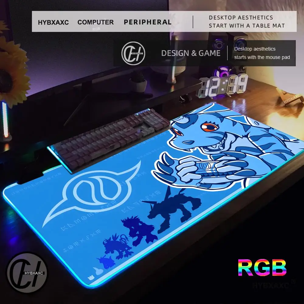 D-Digimon A-Adventure Anime Mouse Pad RGB Gaming Mouse Pad Desk Mat HD Gamer Large LED Light XXL MousePads PC Computer Carpet