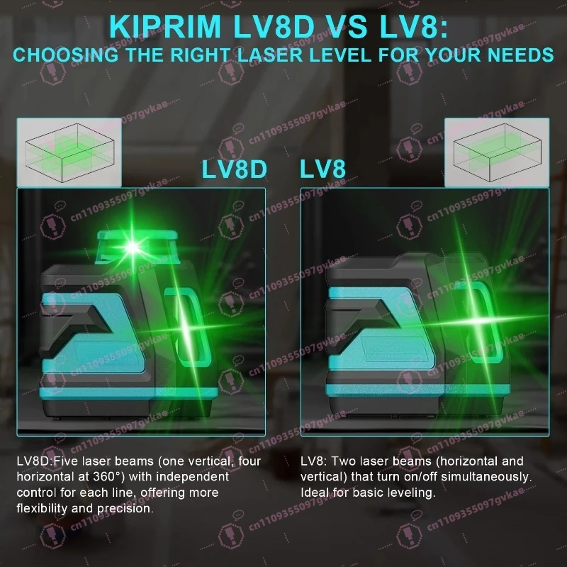 Kiprim Laser Level 2 Lines/5 Lines 360 Automatic Leveling Level Construction Tool Equipment Green Light Professional Cross Laser