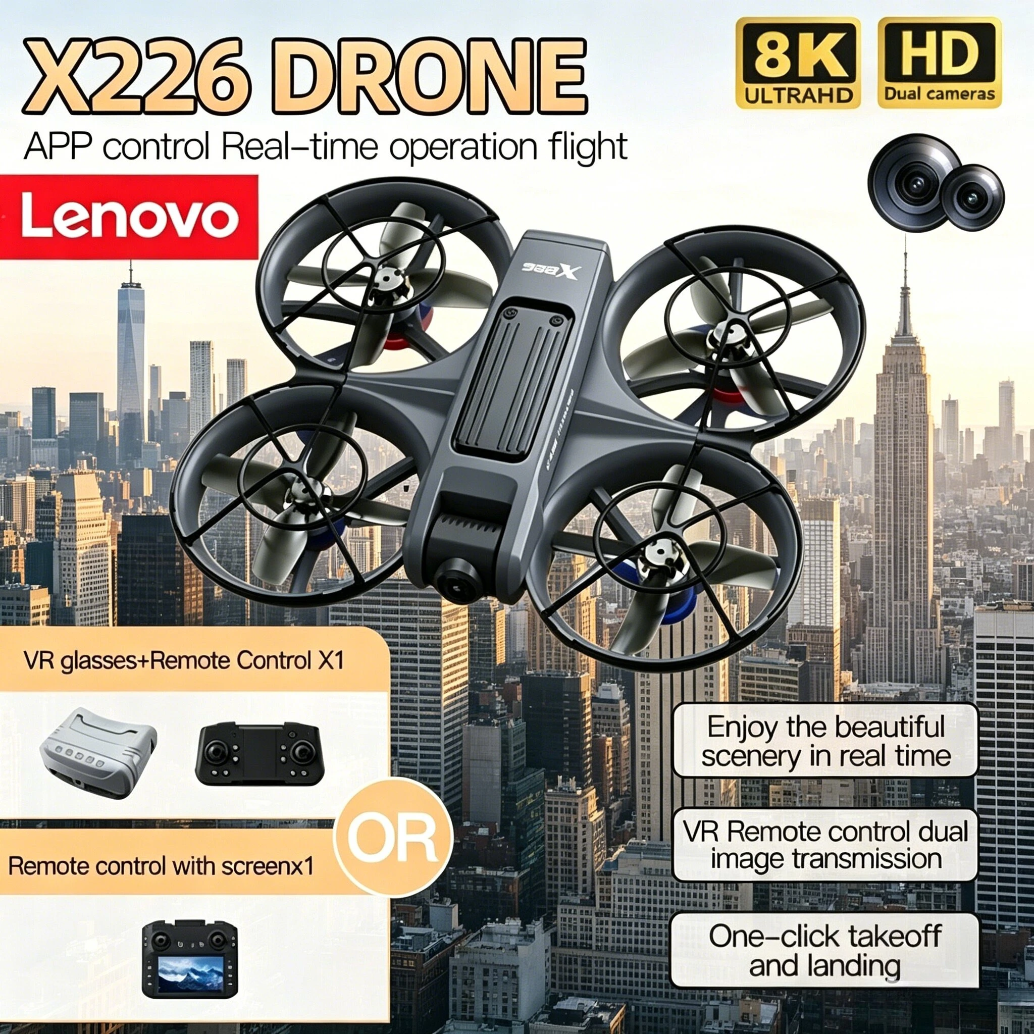Drone Rc X226 - 레노버 X226 X226VR 8K HD 카메라