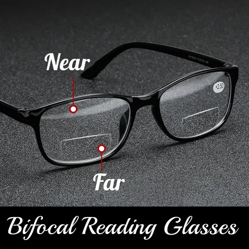 Gafas de lectura bifocales cuadradas Unisex para hombre y mujer, anteojos Vintage para miopía, montura negra, lentes transparentes, gafas para presbicia