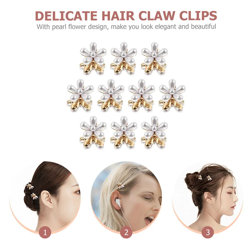 10 قطعة مشبك شعر اللؤلؤ مقاطع صغيرة سبيكة مصغرة الشعر الفك كليب للفتيات أنيقة زهرة المشبك أغطية الرأس الإكسسوارات