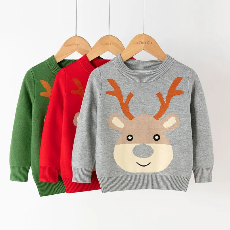 

Autumn Children's Christmas Reindeer Sweater Boys Girls Cute Xmas Pullovers Long Sleeve Winter Knitwear Warm Clothing