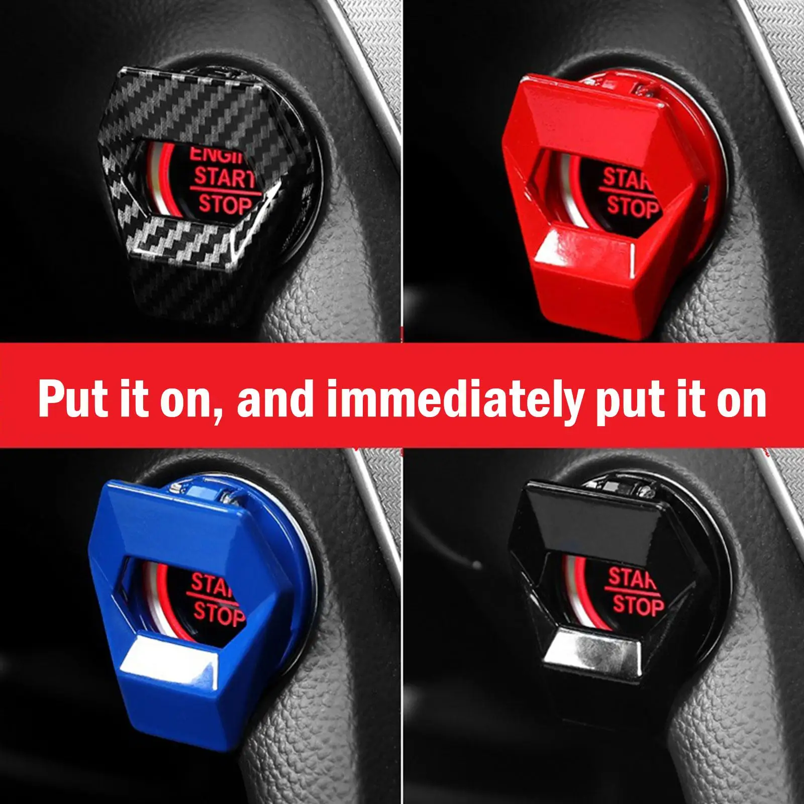 Car One Key Start Cover Car Engine Start Stop Switch Button Cover Decorative Auto Accessories For Car Interior 1PCS