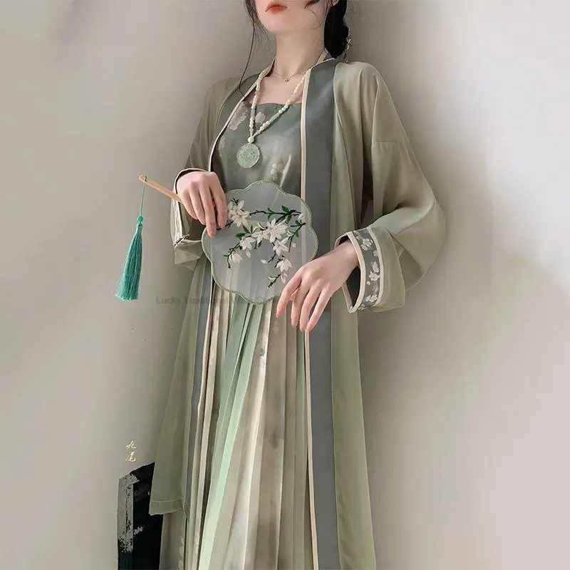 Musim semi musim panas baru gaya kuno Cina Tradisional Hanfu Set gaun wanita elegan Vintage Cosplay gaun tari Hanfu Set