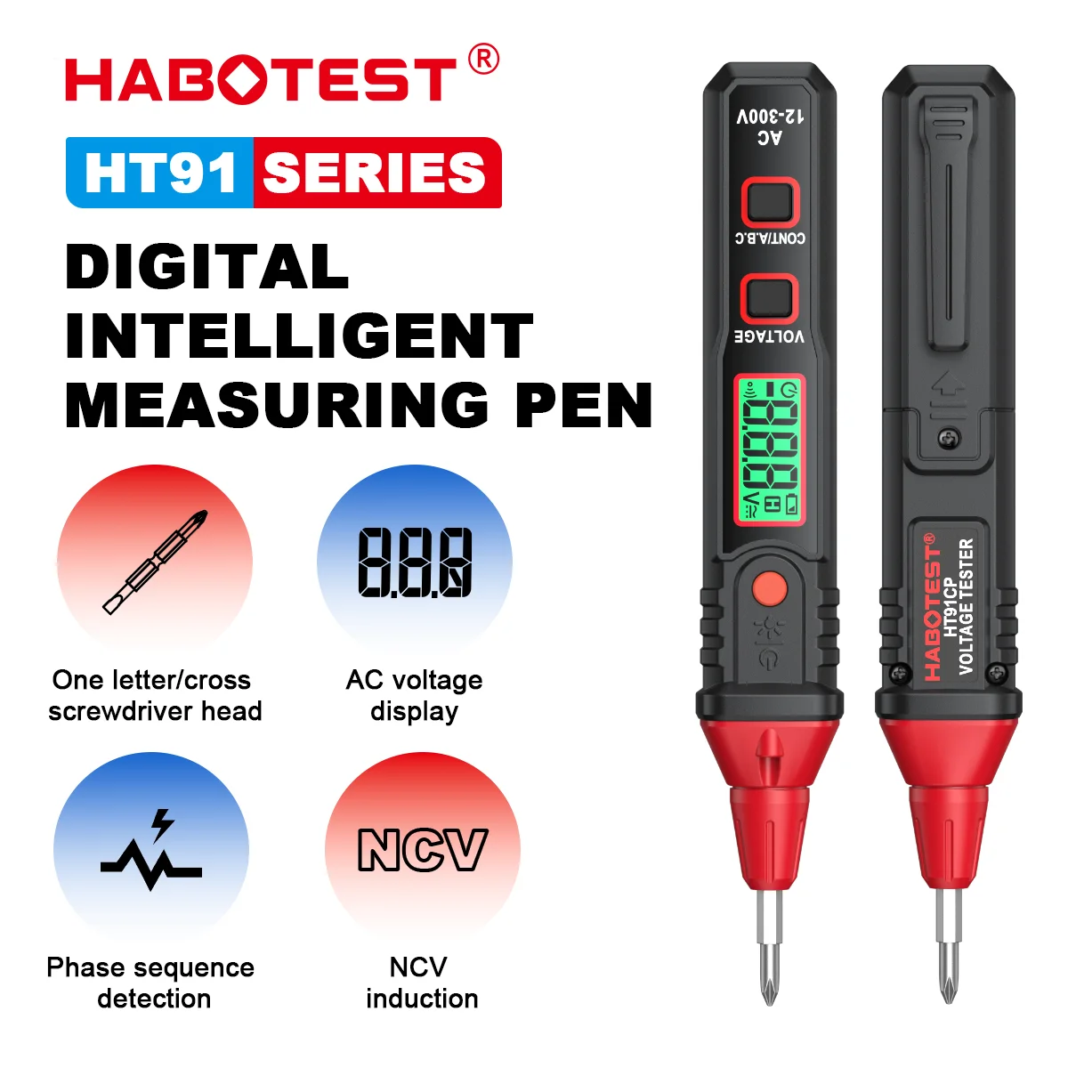 HABOTEST HT91CP/DP Series Digital Voltage Phase Sequence Measuring Pen Voltage Detector Probe Zero Live Wire Voltage Meter