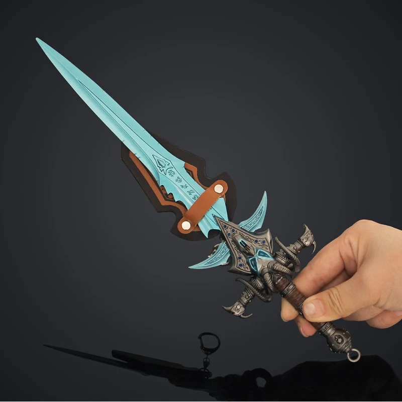 30 cm/11,81 in World of Warcraft Frostbite Schafe kopf Schwert Spiel Peripherie Waffe Modell Mit rückplatte Junge Spielzeug Desktop Dekoration